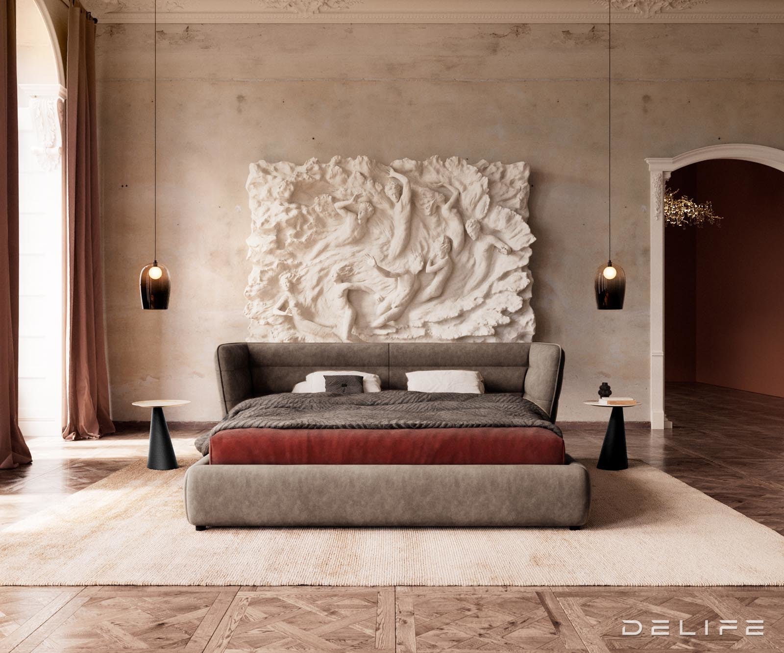 Posteljni okvir Simea, material: mikrofibra