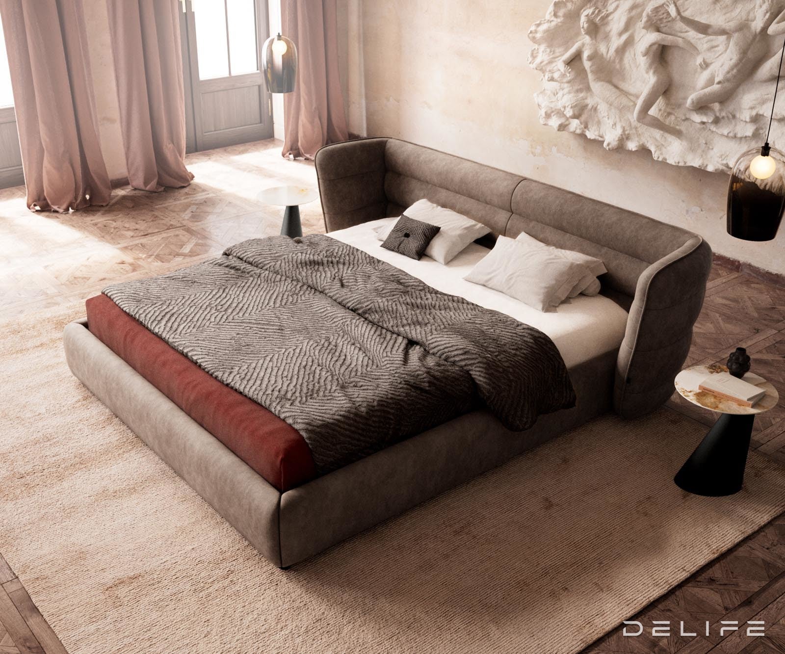 Posteljni okvir Simea, material: mikrofibra