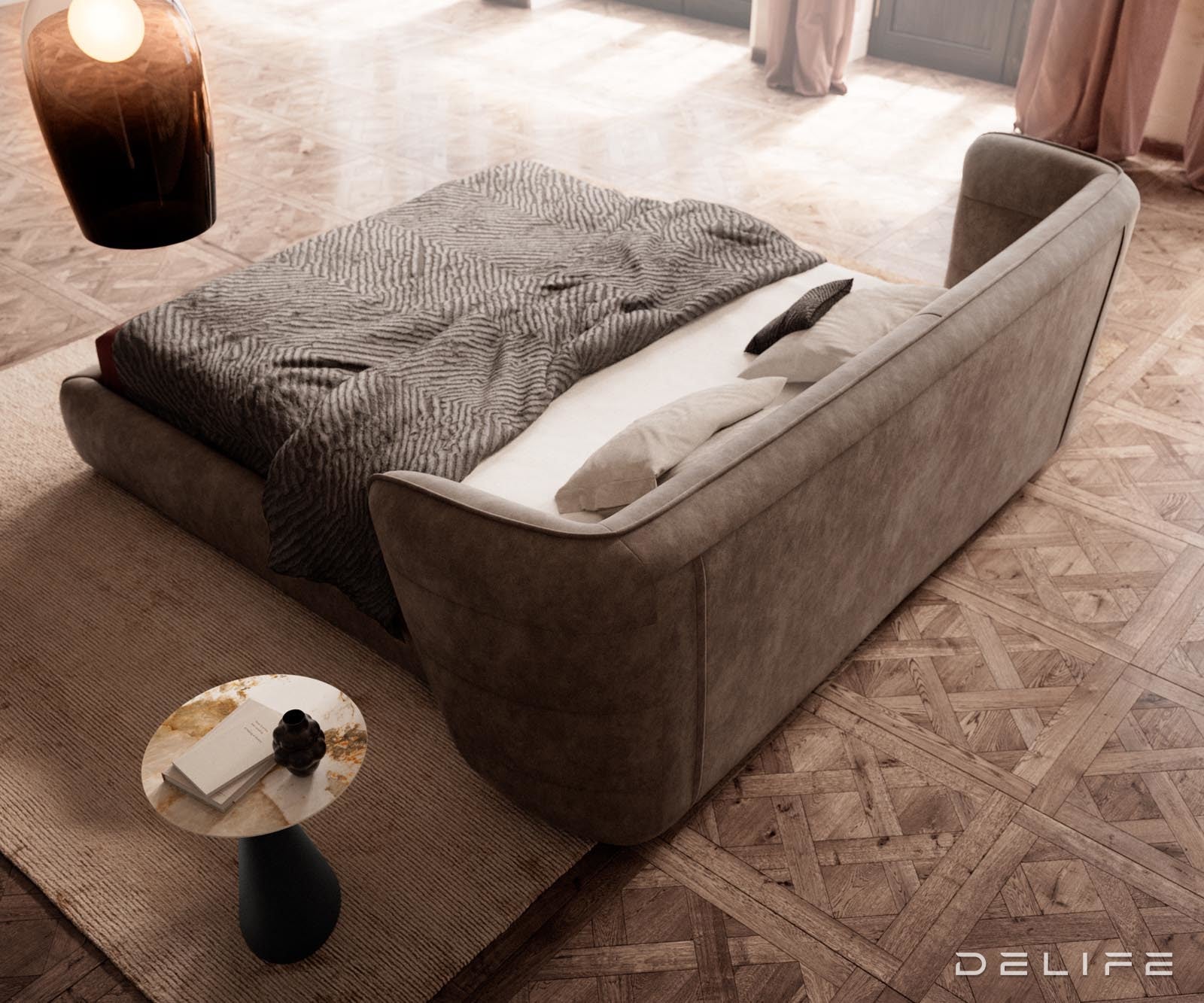 Posteljni okvir Simea, material: mikrofibra