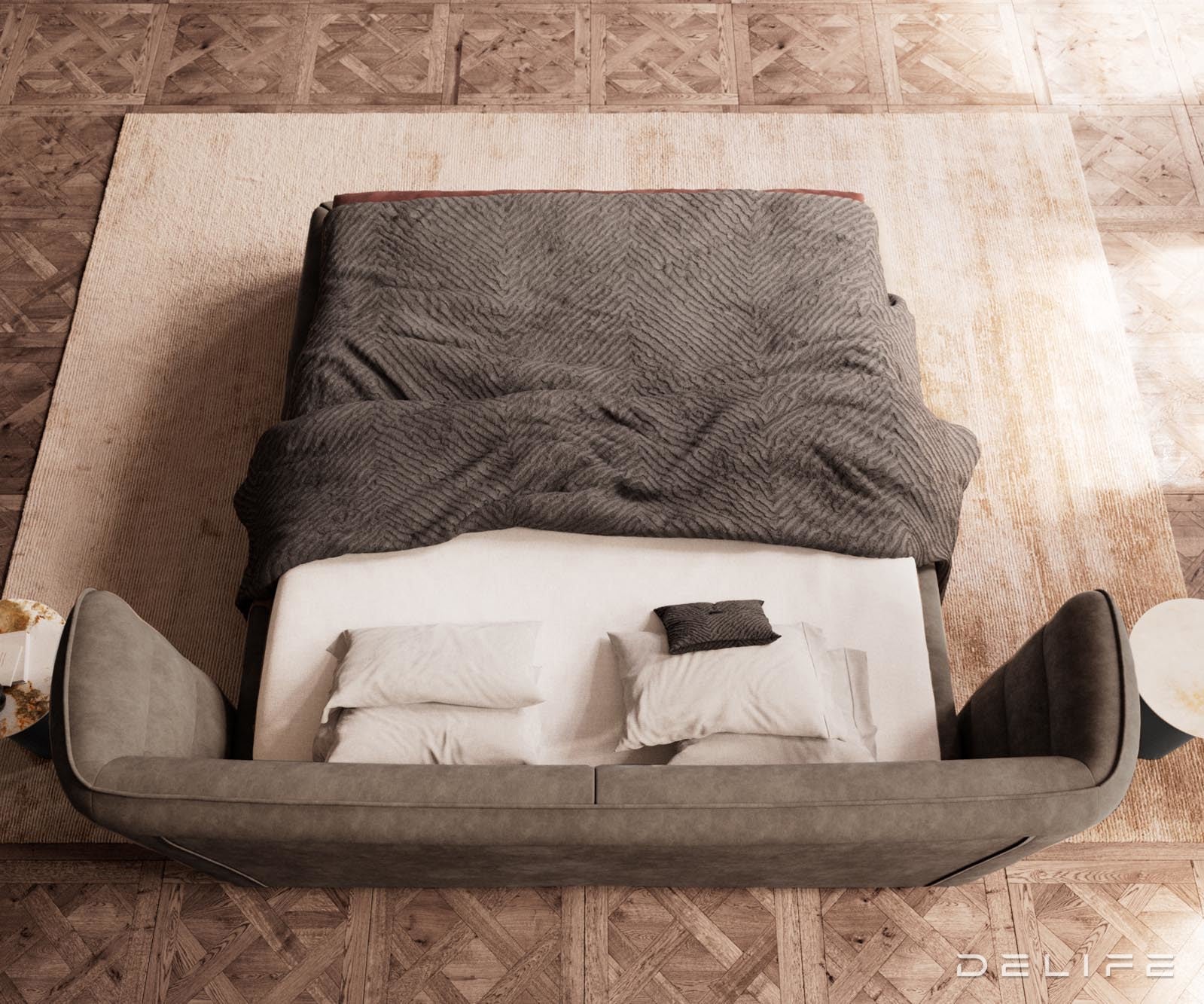 Posteljni okvir Simea, material: mikrofibra