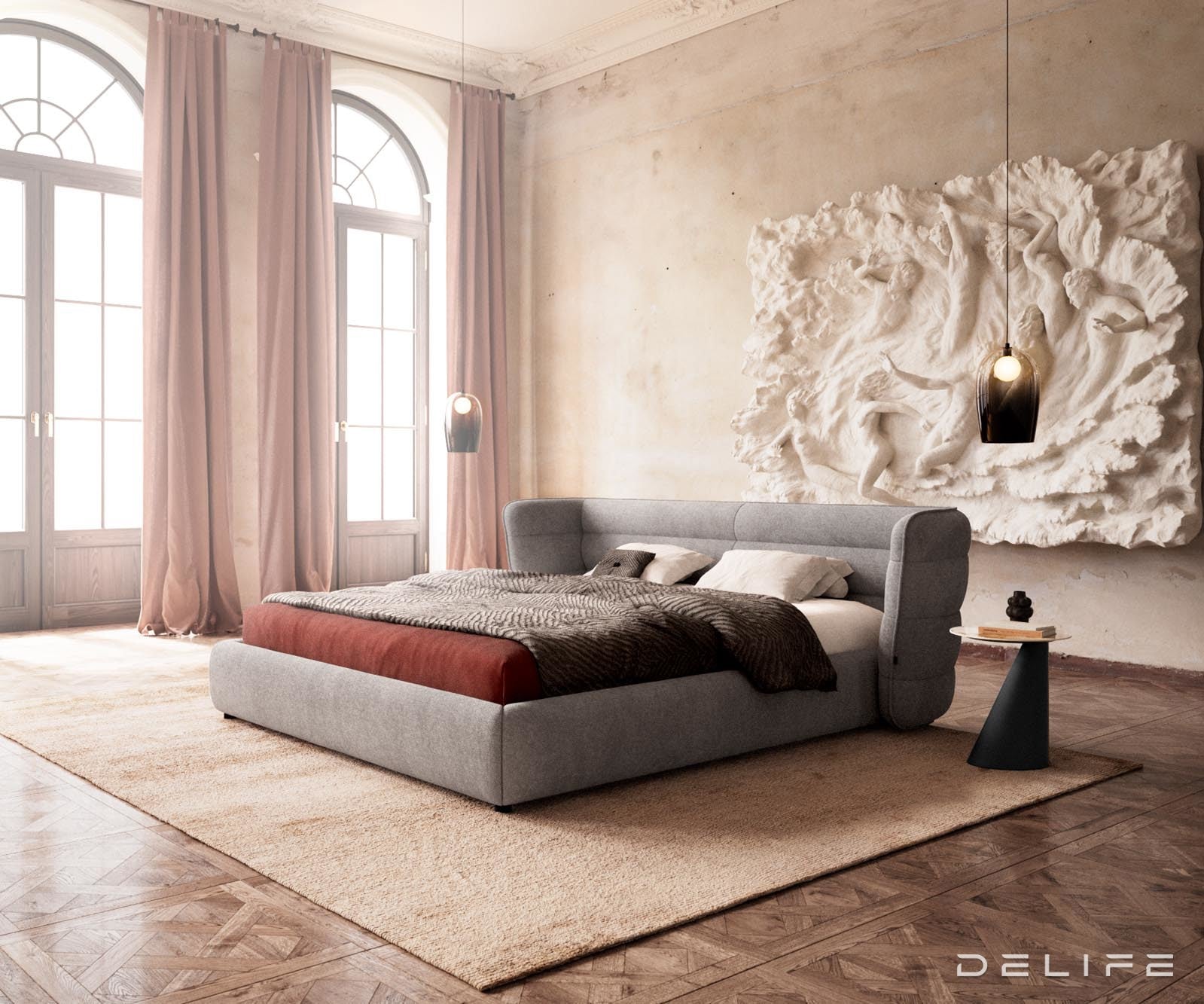 Posteljni okvir Simea, material: mikrofibra