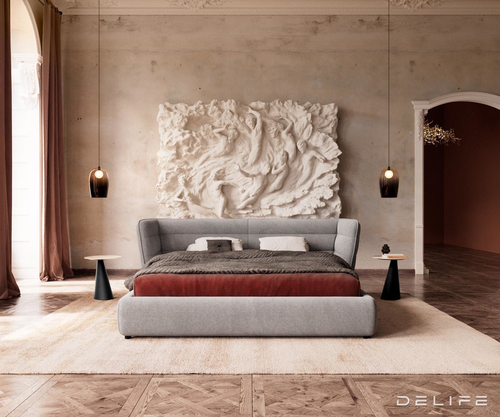 Posteljni okvir Simea, material: mikrofibra