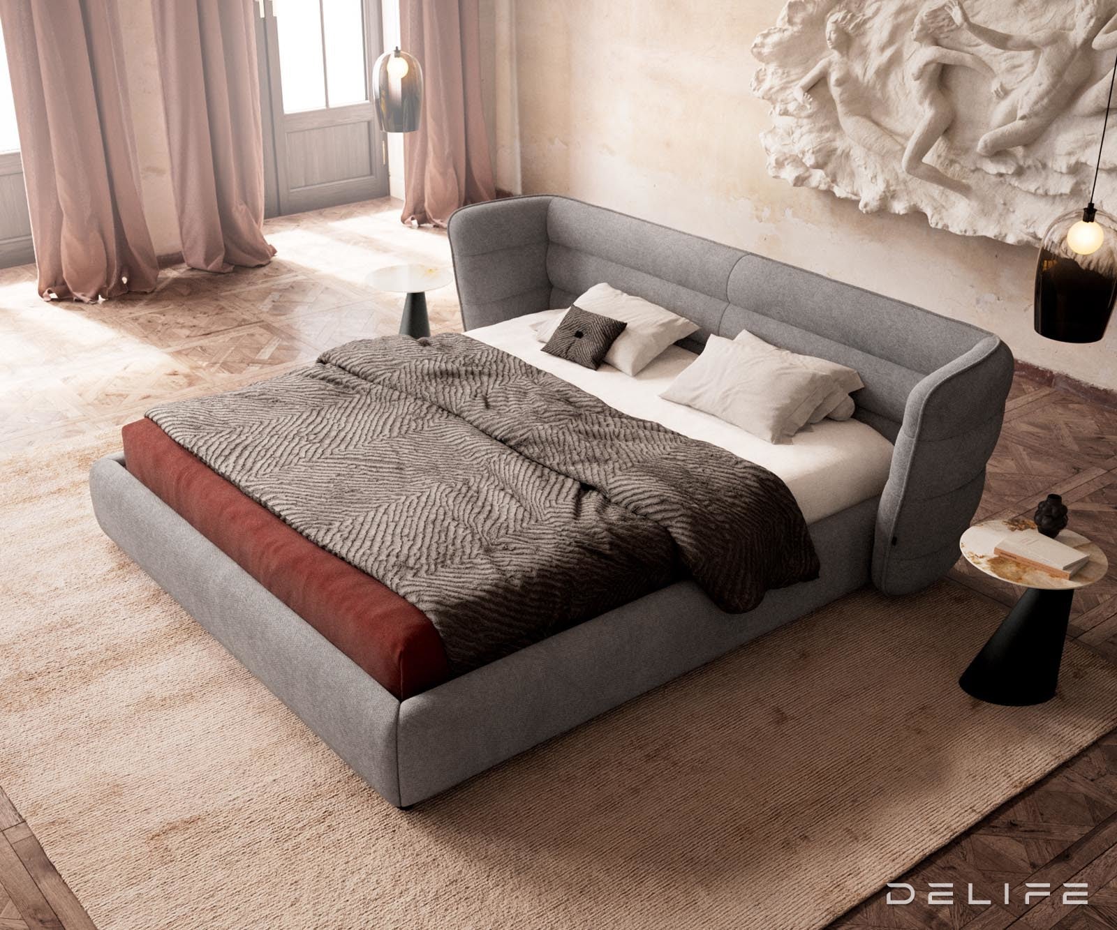 Posteljni okvir Simea, material: mikrofibra