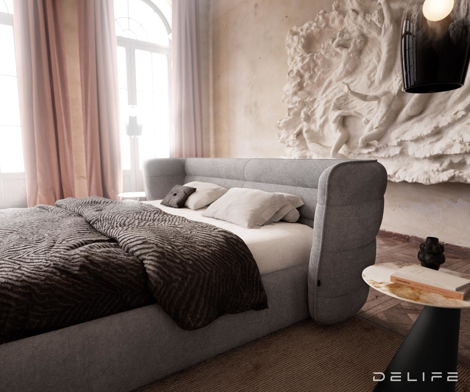 Posteljni okvir Simea, material: mikrofibra