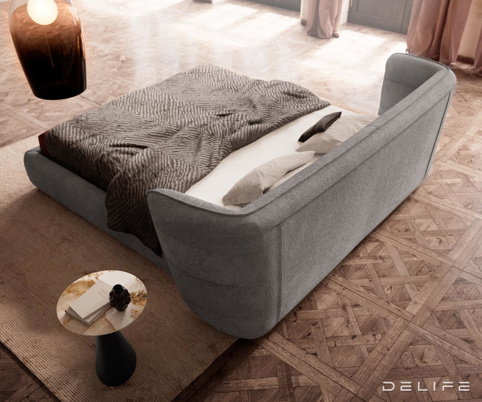 Posteljni okvir Simea, material: mikrofibra