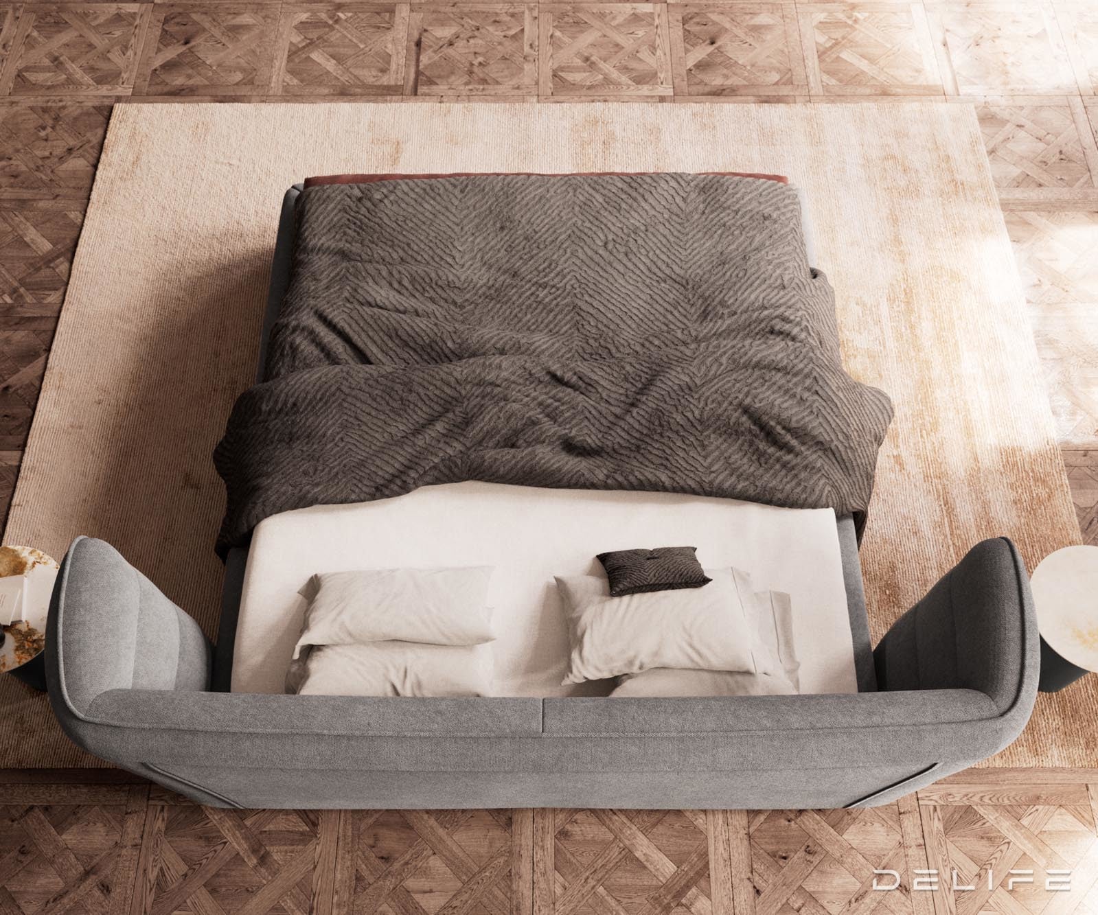 Posteljni okvir Simea, material: mikrofibra