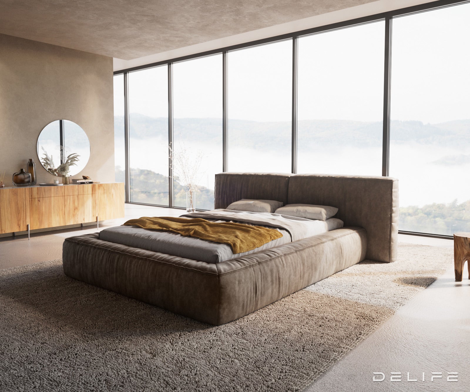 Posteljni okvir Coperti, material: mikrofibra