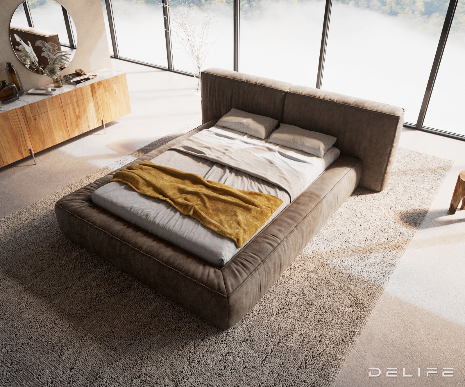 Posteljni okvir Coperti, material: mikrofibra