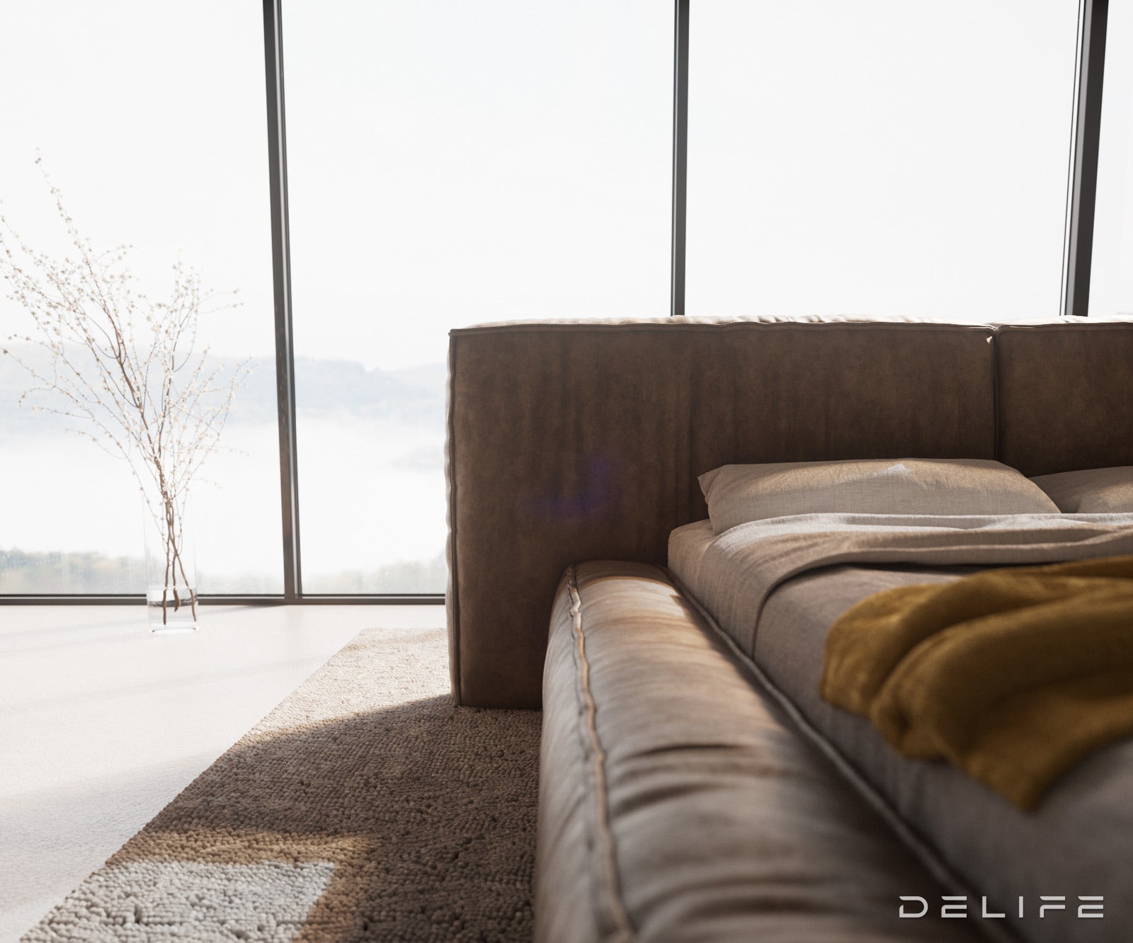 Posteljni okvir Coperti, material: mikrofibra