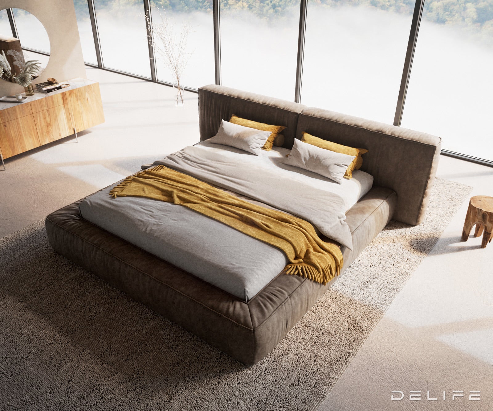 Posteljni okvir Coperti, material: mikrofibra