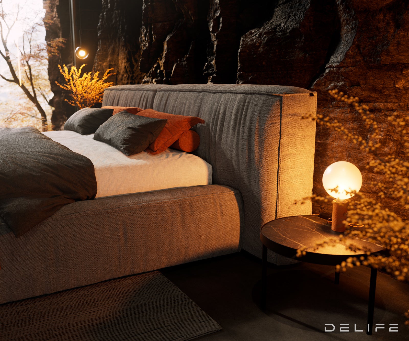 Posteljni okvir Coperti, material: mikrofibra