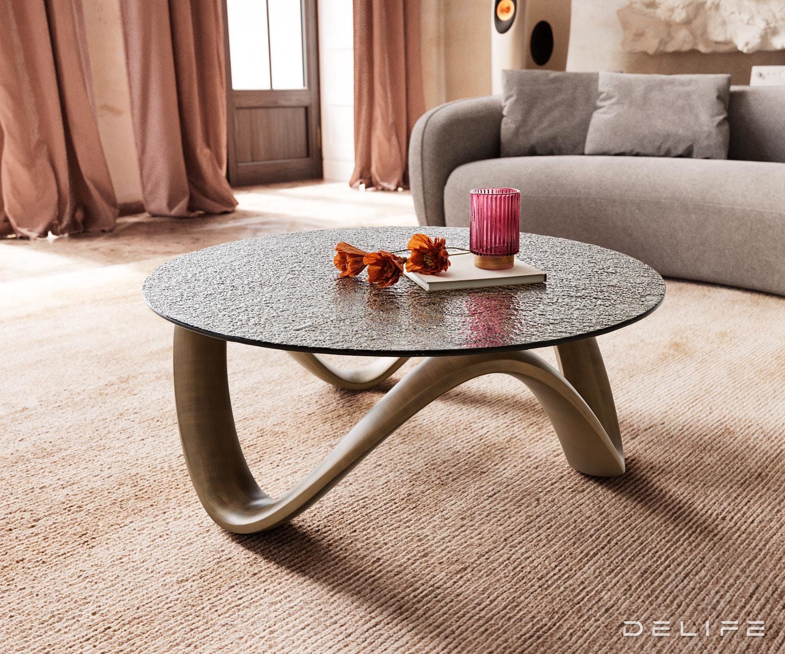 Klubska mizica Tanju 90x90cm, Material: Reliefno steklo