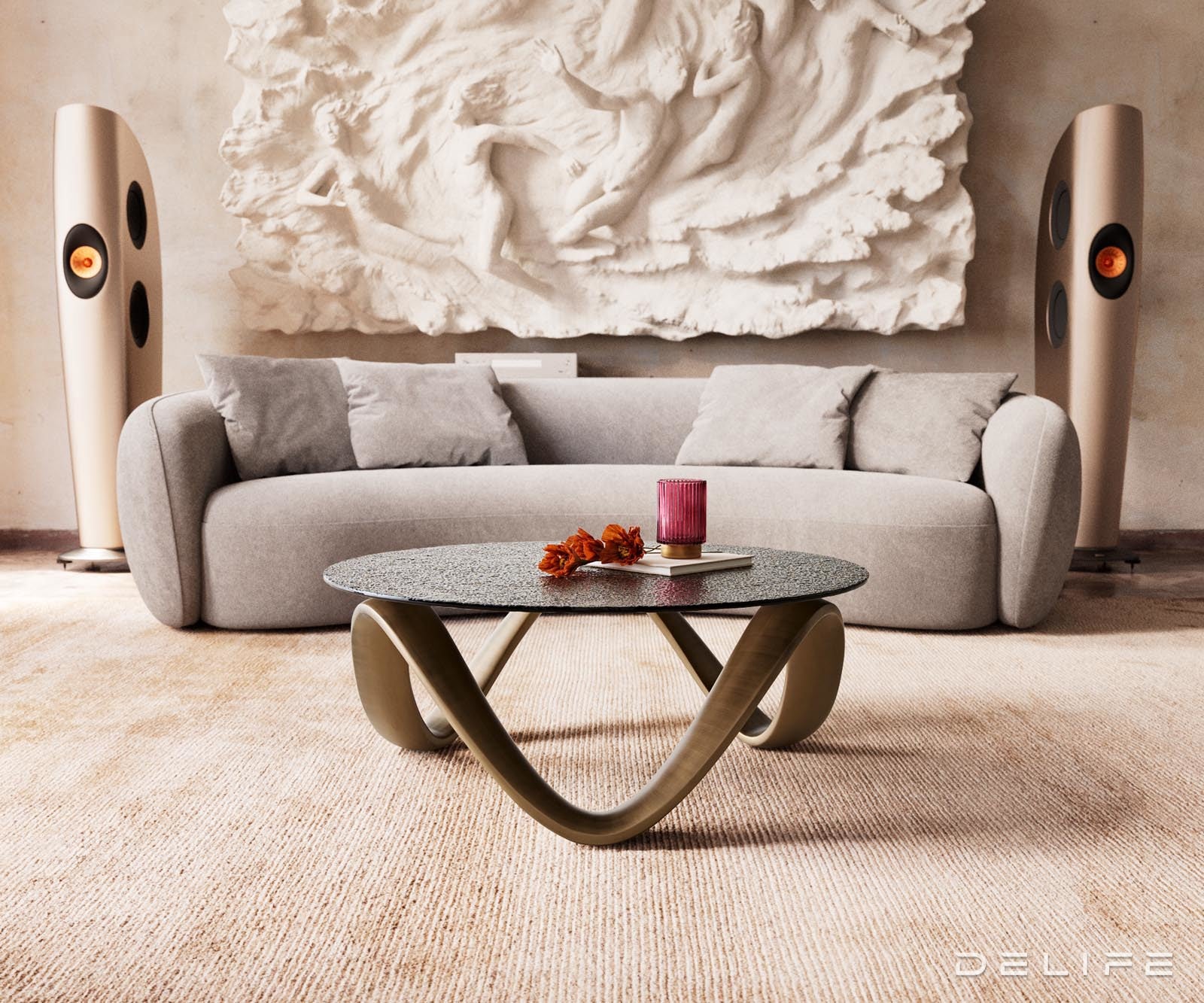 Klubska mizica Tanju 90x90cm, Material: Reliefno steklo