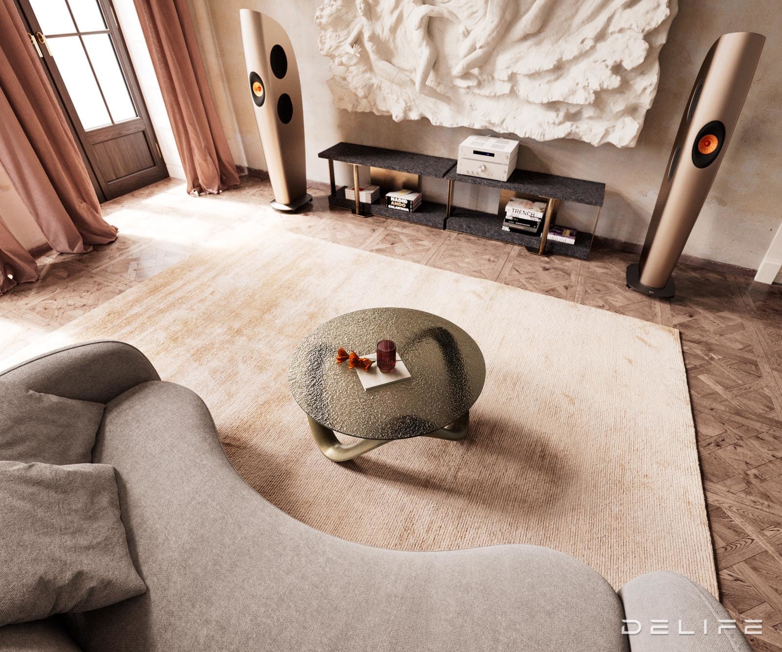 Klubska mizica Tanju 90x90cm, Material: Reliefno steklo