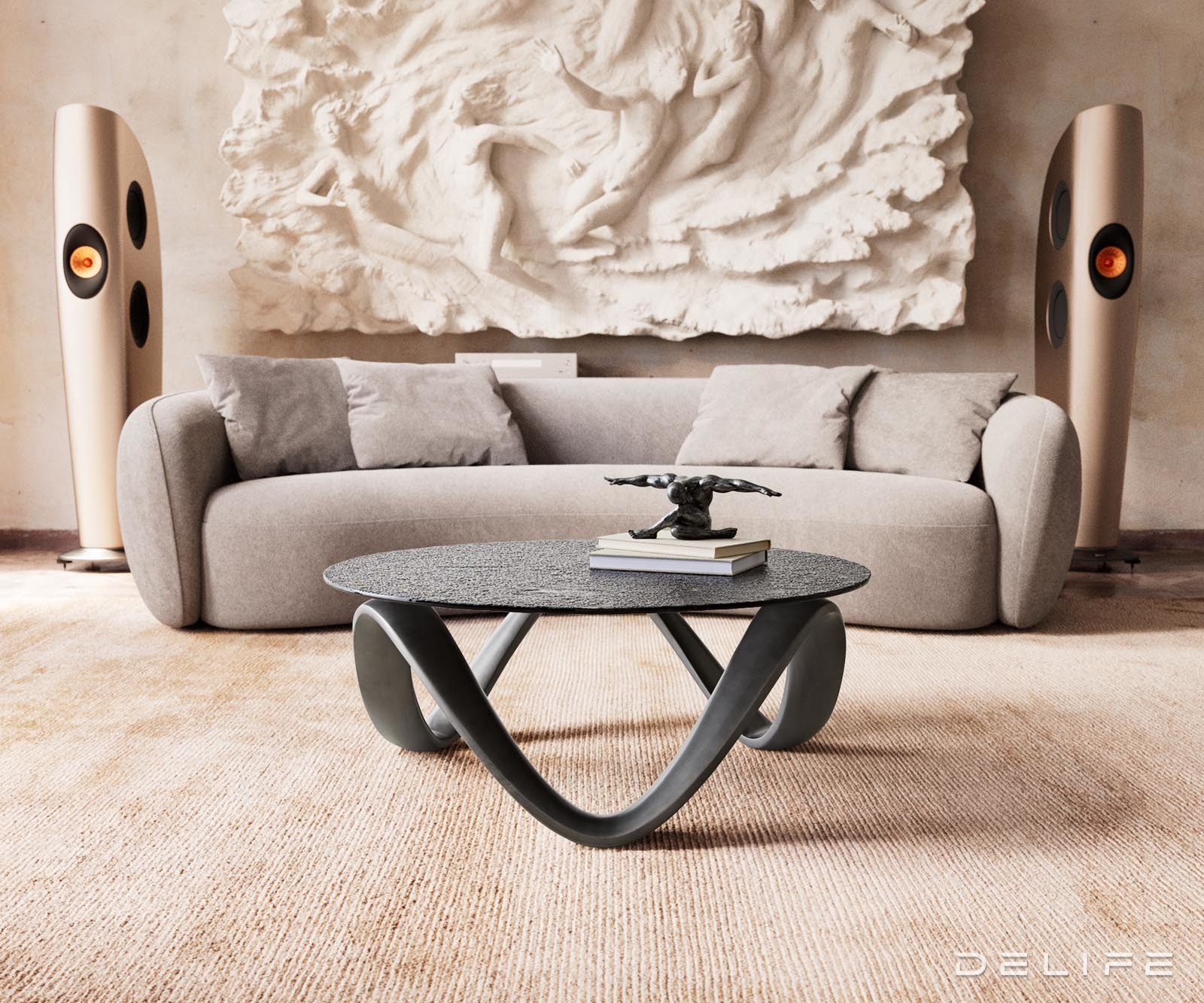 Klubska mizica Tanju 90x90cm, Material: Reliefno steklo