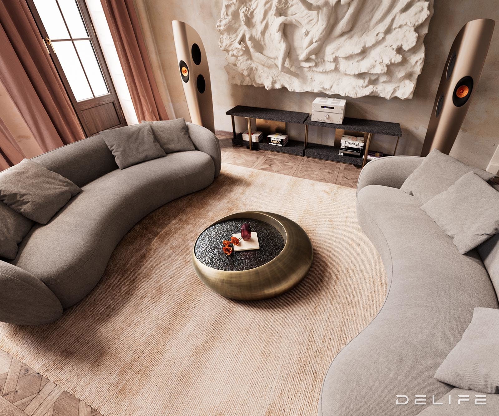 Klubska mizica Blaise 100x100cm, Material: Reliefno steklo