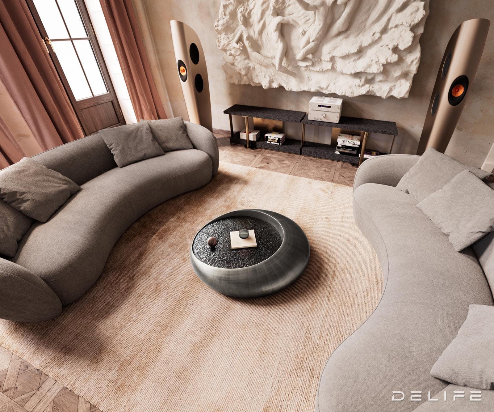 Klubska mizica Blaise 100x100cm, Material: Reliefno steklo