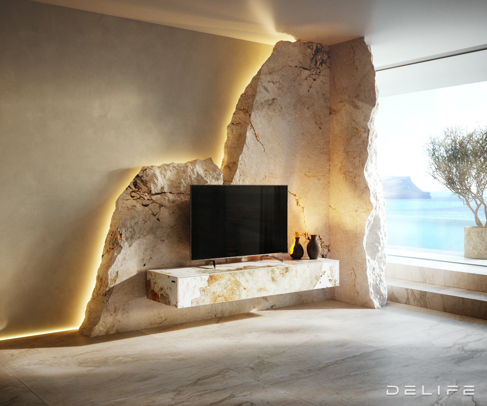 TV komoda Cuor150x35cm, material: keramika Minas Melange