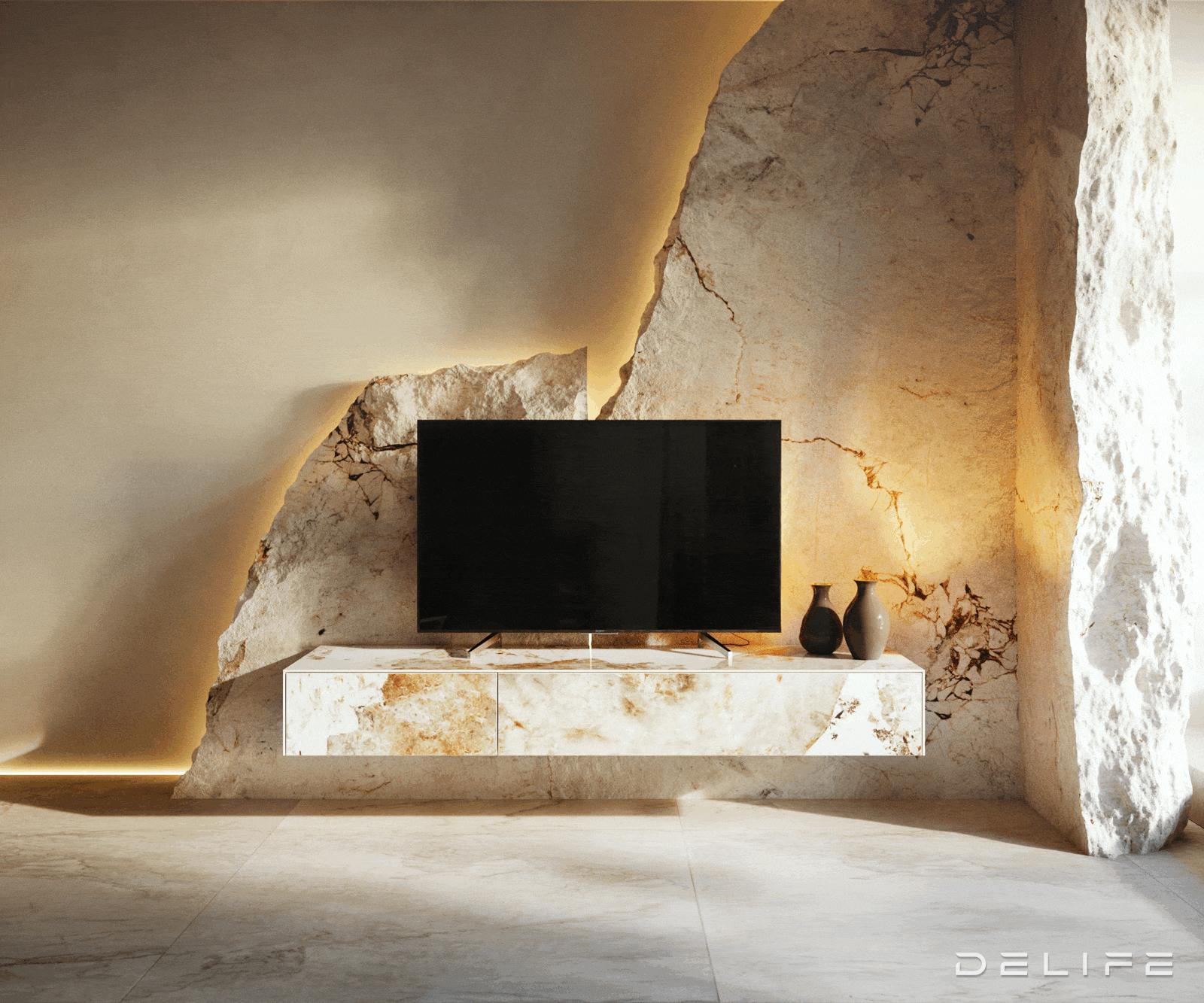 TV komoda Cuor150x35cm, material: keramika Minas Melange