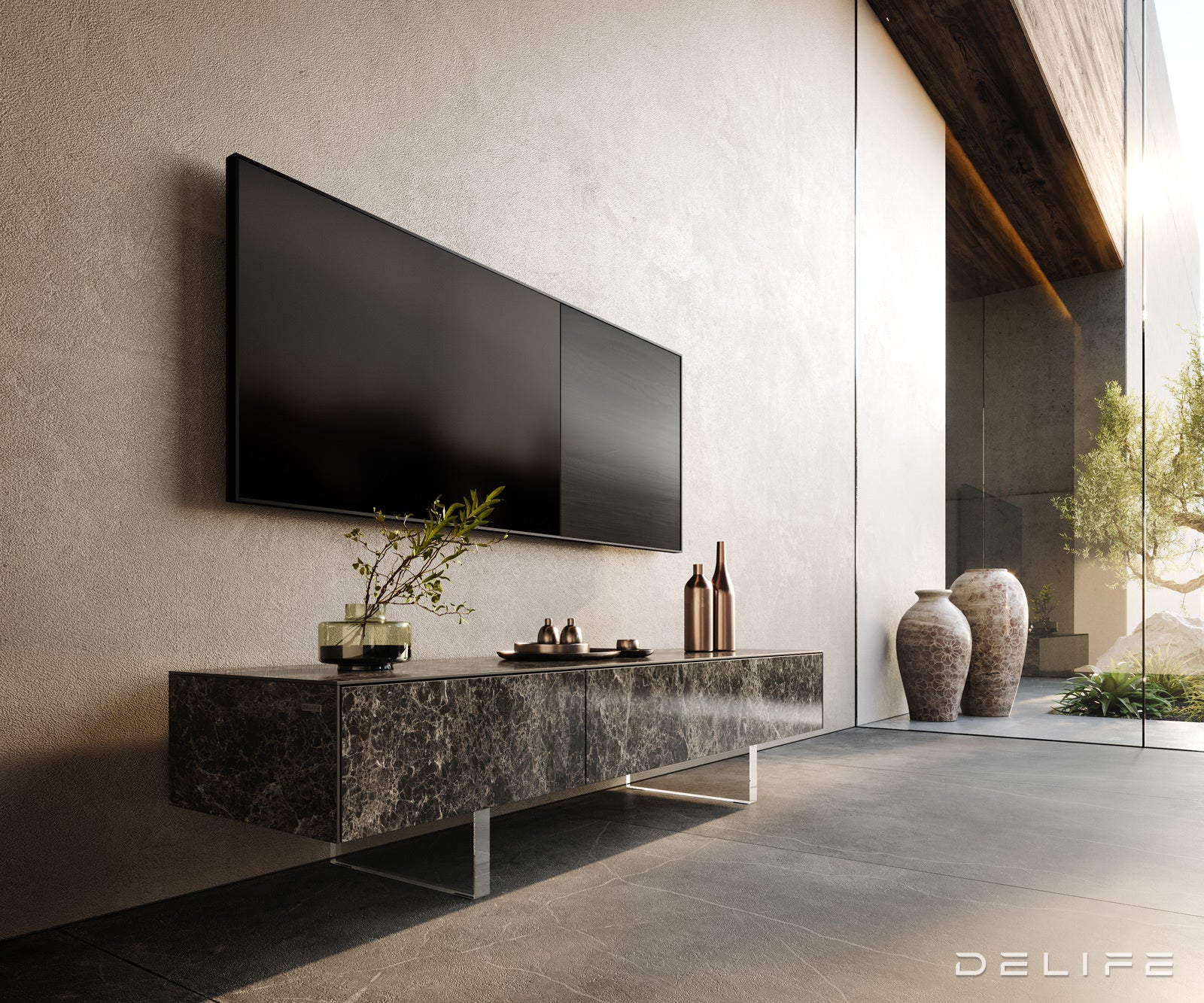 TV komoda Cuor 150x40 cm, material: Emperador Extra Lucidato