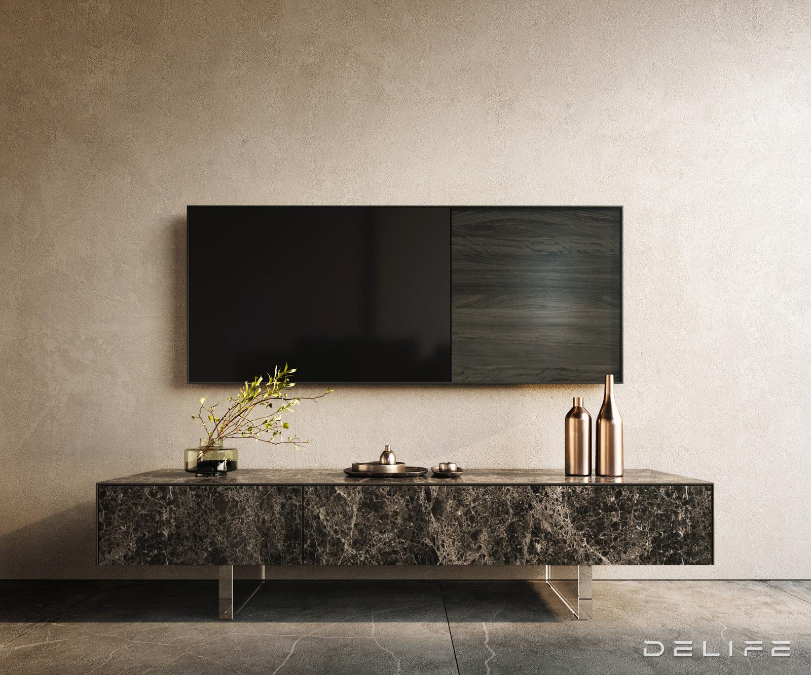 TV komoda Cuor 150x40 cm, material: Emperador Extra Lucidato