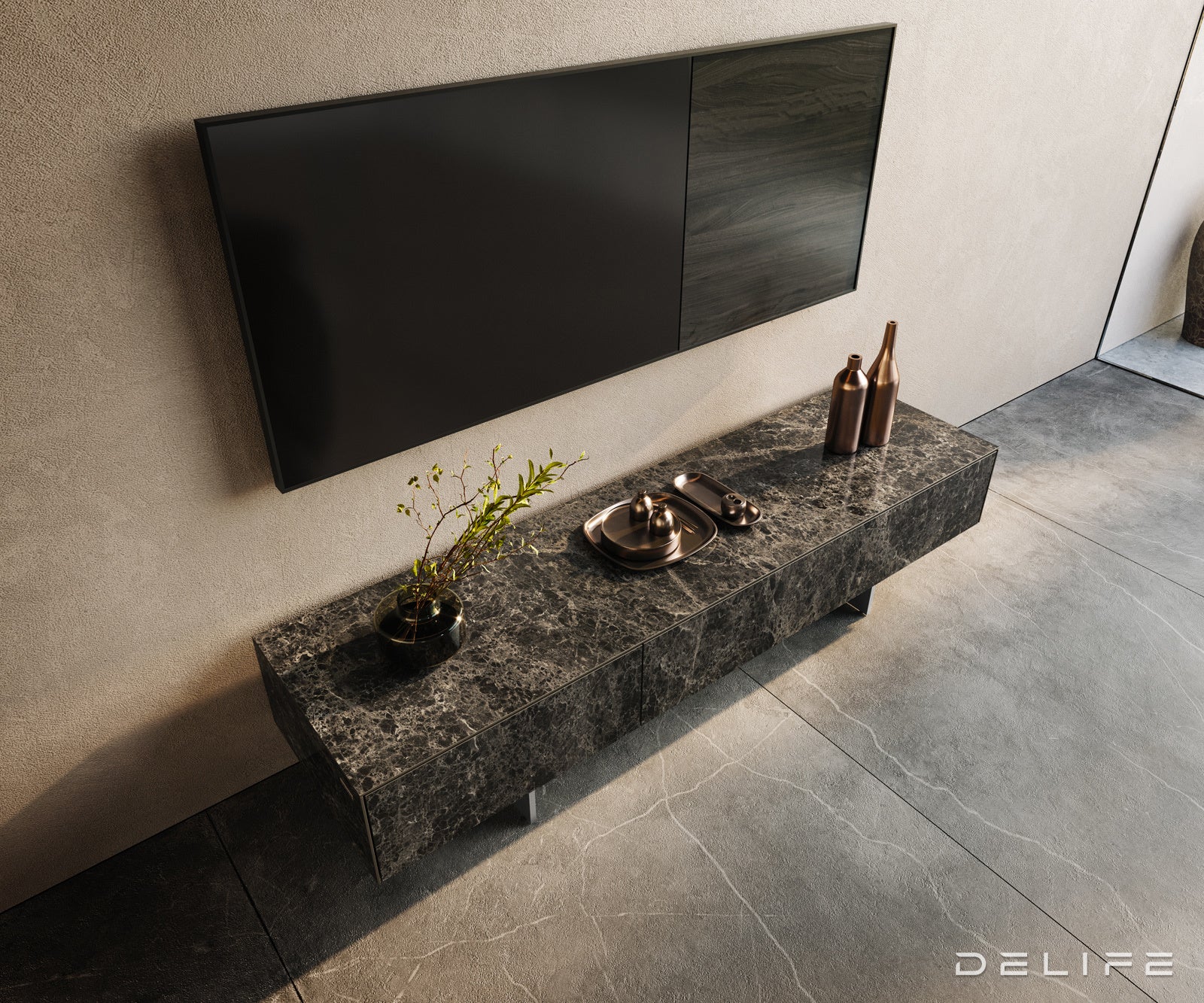 TV komoda Cuor 150x40 cm, material: Emperador Extra Lucidato