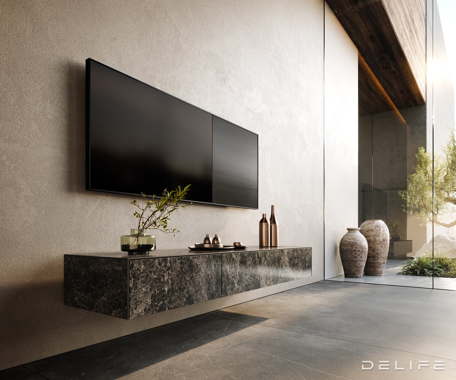 TV komoda Cuor 150x40 cm, material: Emperador Extra Lucidato