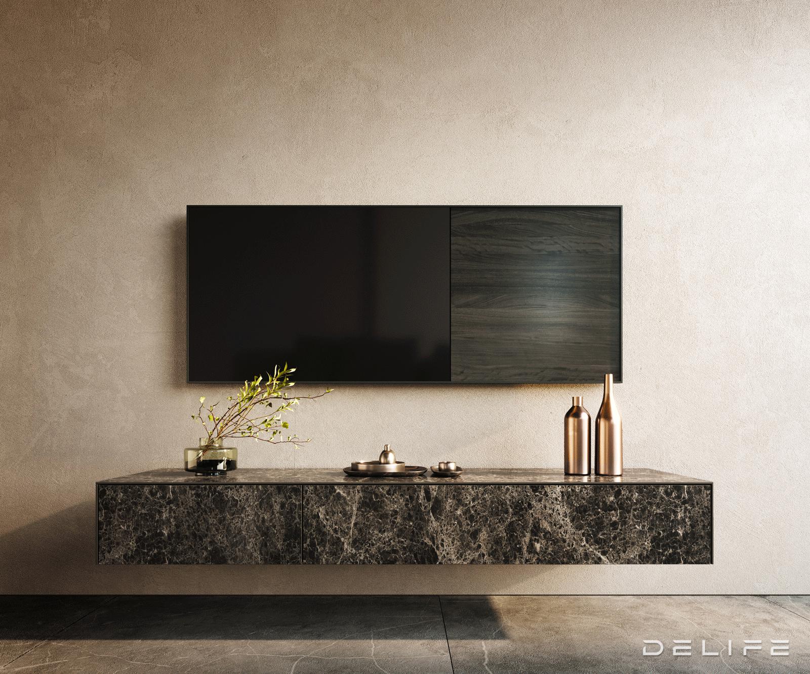 TV komoda Cuor 150x40 cm, material: Emperador Extra Lucidato