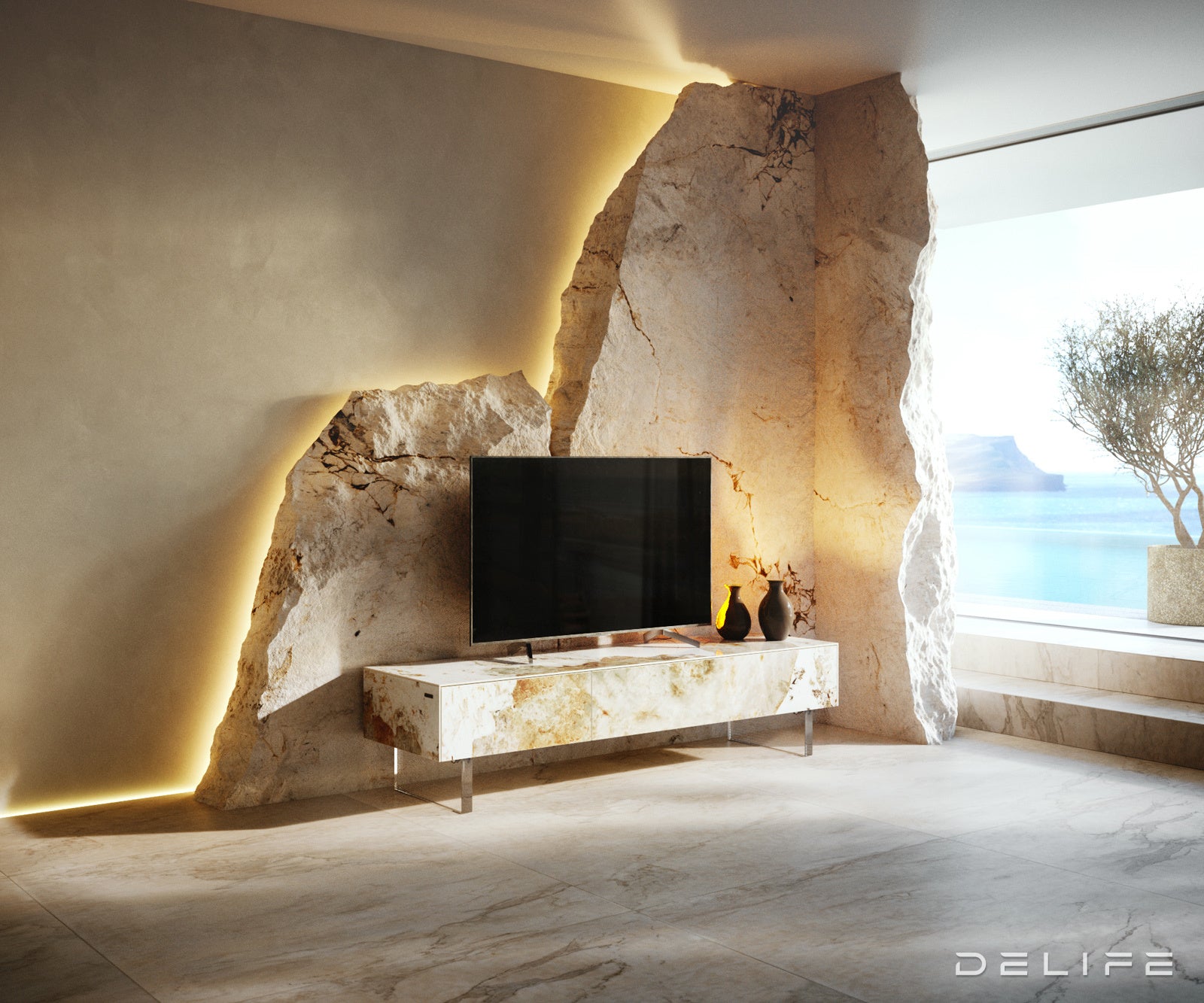 TV komoda Cuor150x35cm, material: keramika Minas Melange