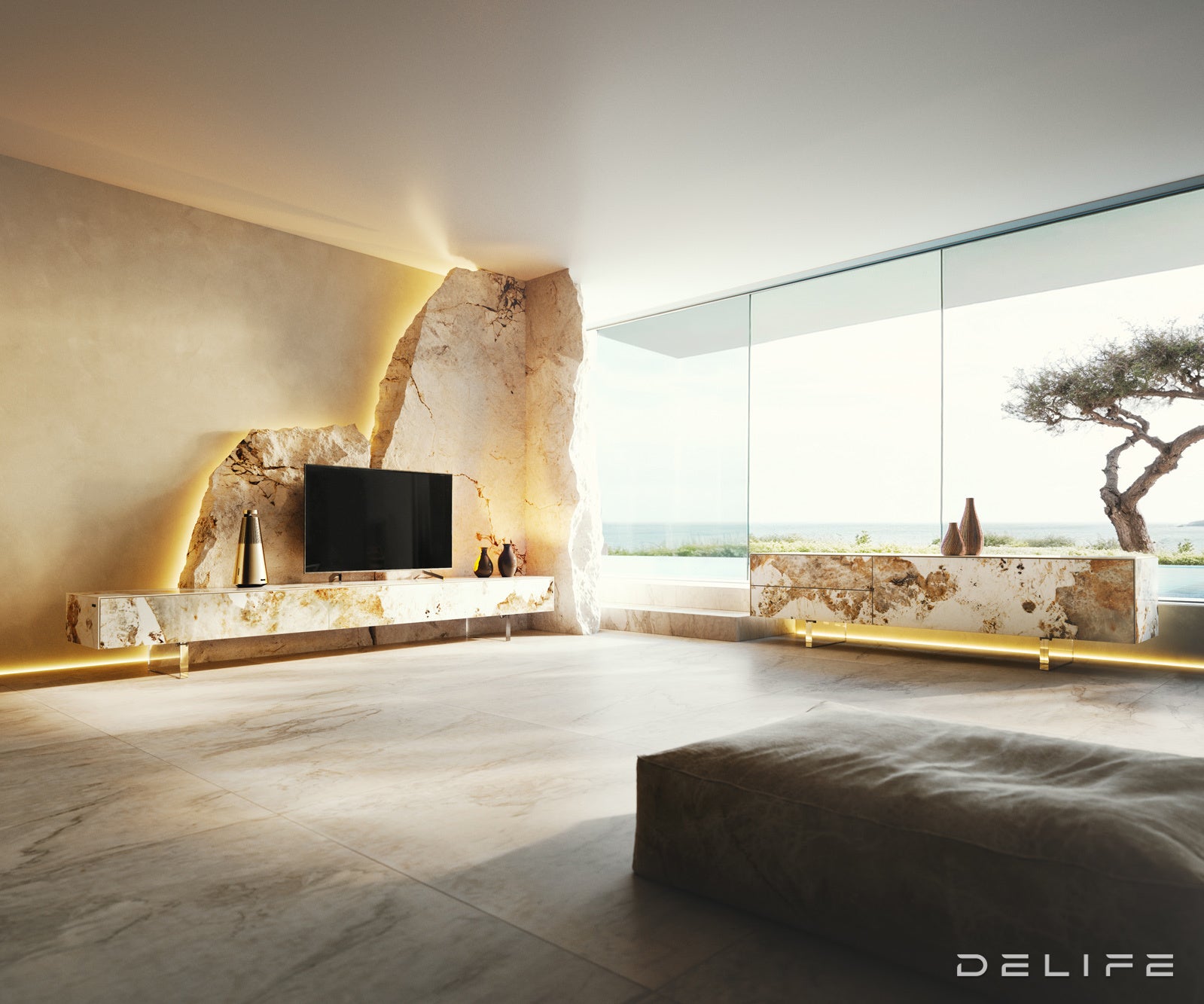 TV komoda Cuor150x35cm, material: keramika Minas Melange