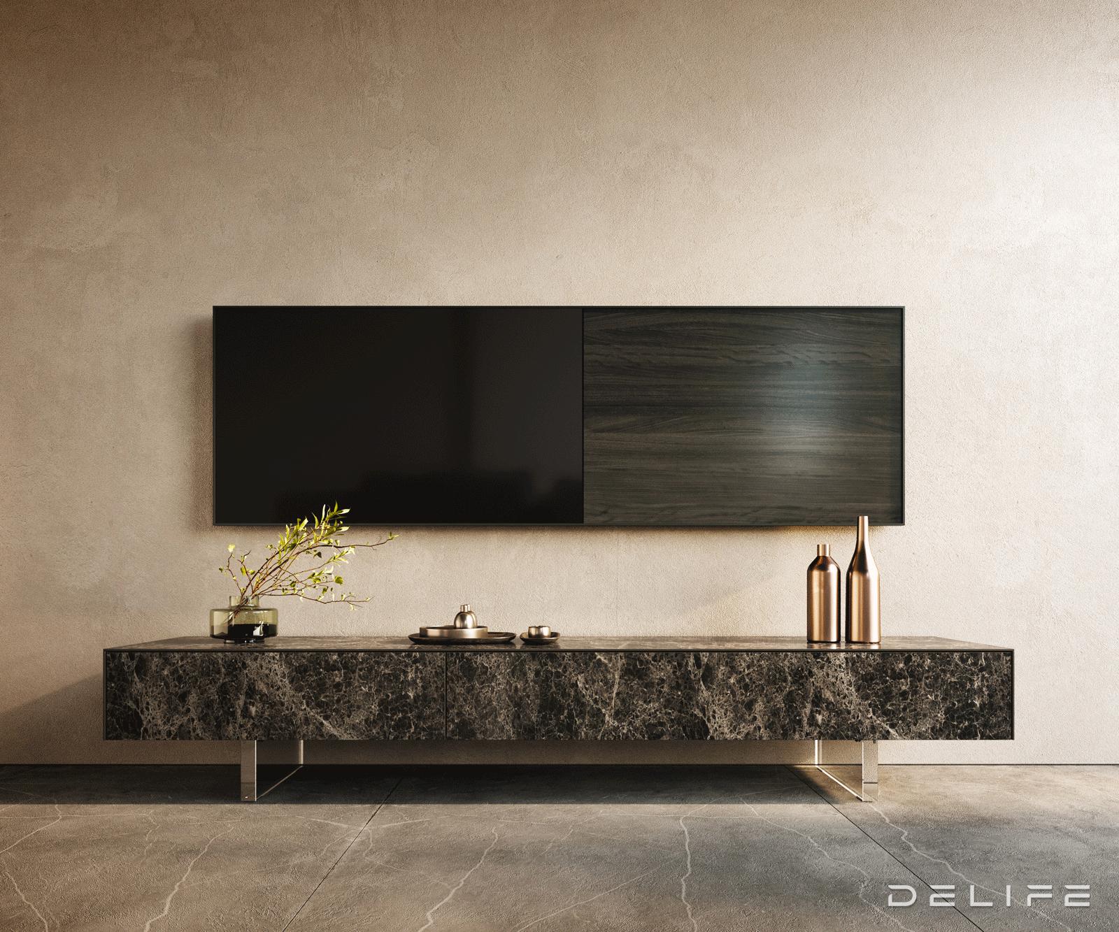 TV komoda Cuor 200x40 cm, material: Emperador Extra Lucidato