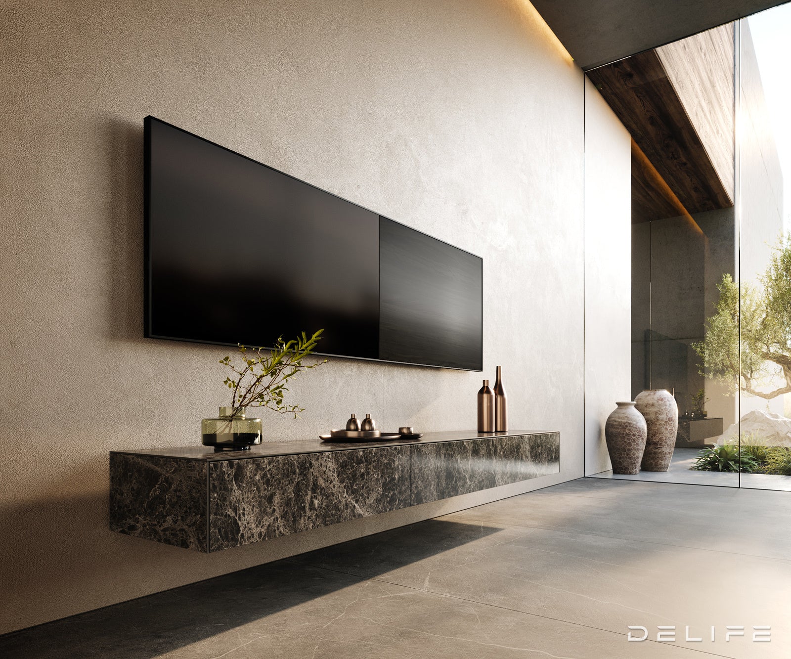 TV komoda Cuor 200x40 cm, material: Emperador Extra Lucidato
