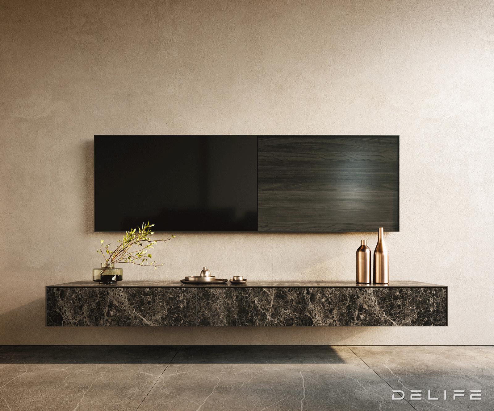 TV komoda Cuor 200x40 cm, material: Emperador Extra Lucidato