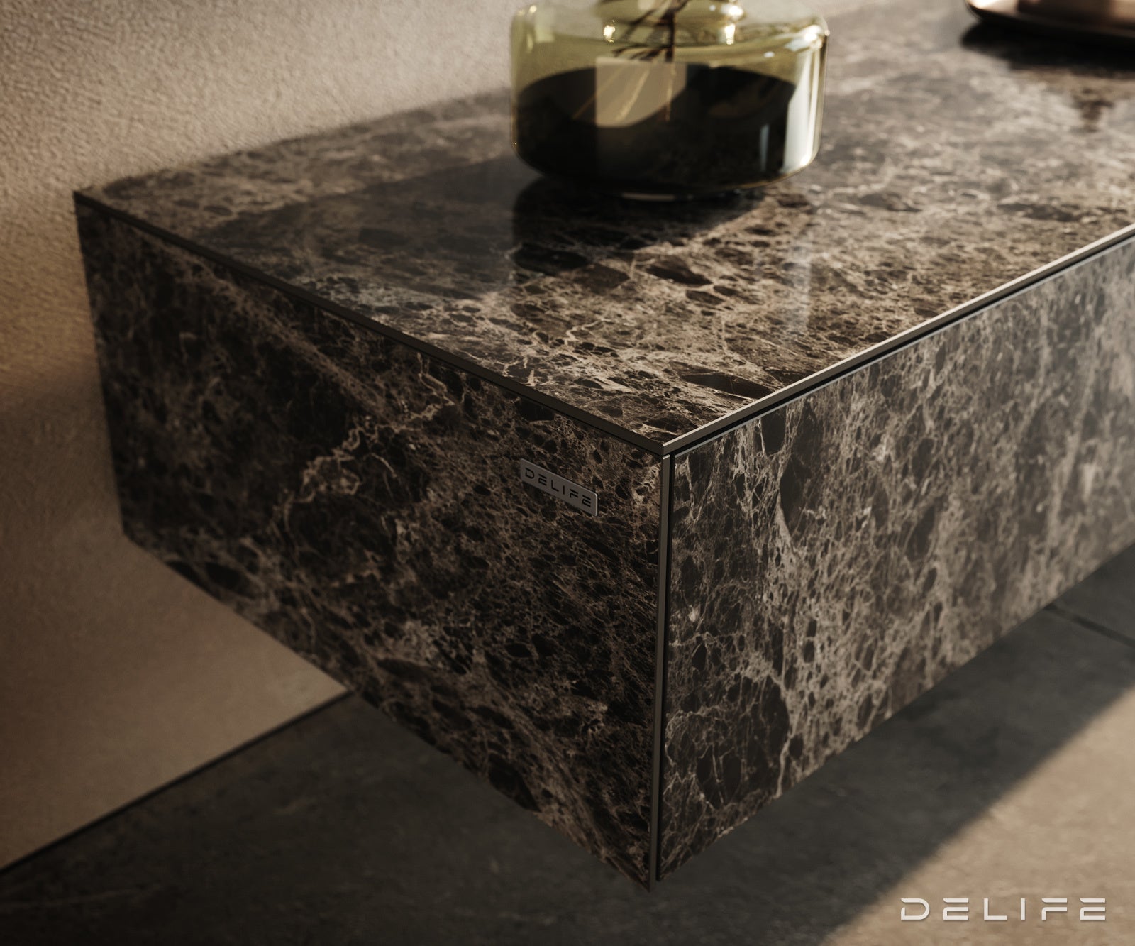 TV komoda Cuor 200x40 cm, material: Emperador Extra Lucidato