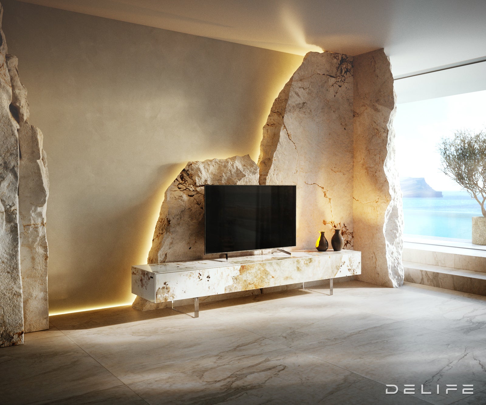 TV komoda Cuor 200x35cm, material: keramika Minas Melange