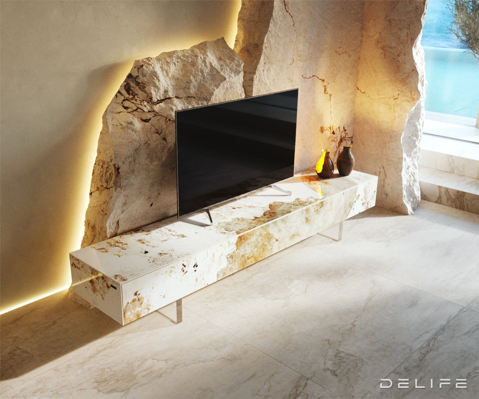 TV komoda Cuor 200x35cm, material: keramika Minas Melange