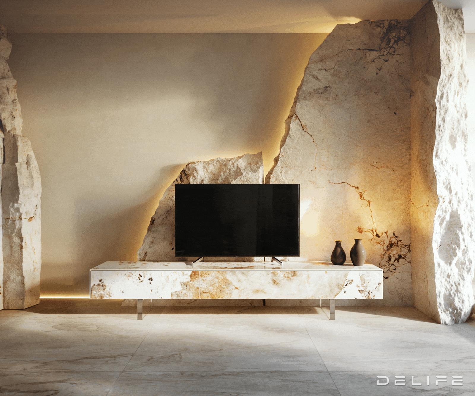 TV komoda Cuor 200x35cm, material: keramika Minas Melange