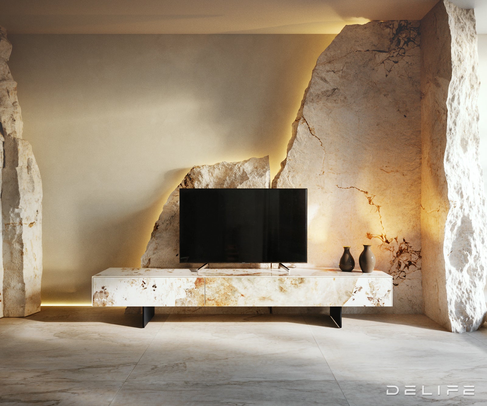 TV komoda Cuor 200x35cm, material: keramika Minas Melange