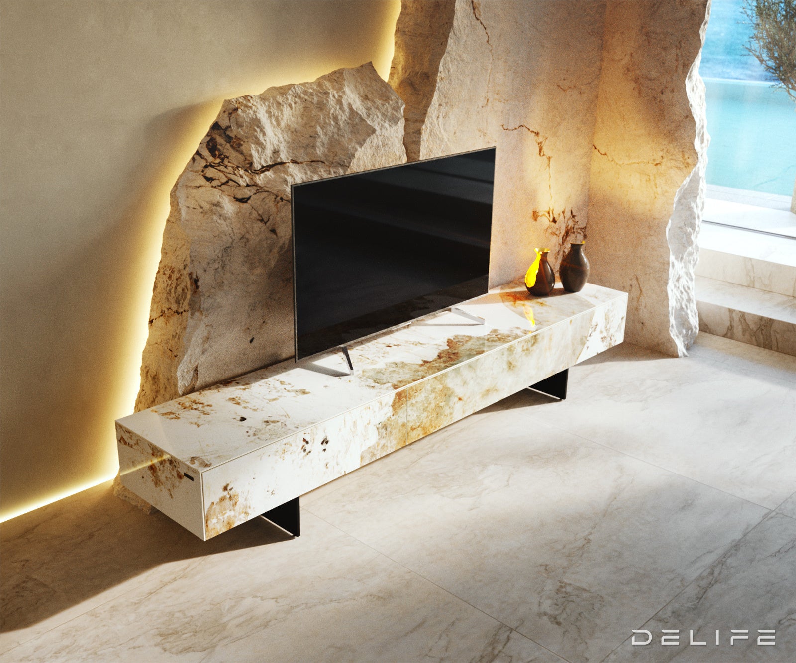 TV komoda Cuor 200x35cm, material: keramika Minas Melange