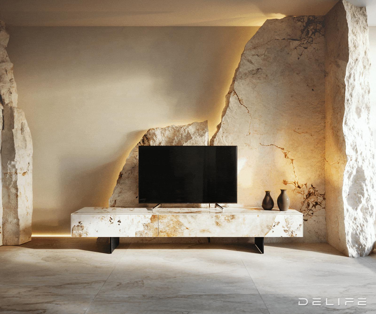 TV komoda Cuor 200x35cm, material: keramika Minas Melange