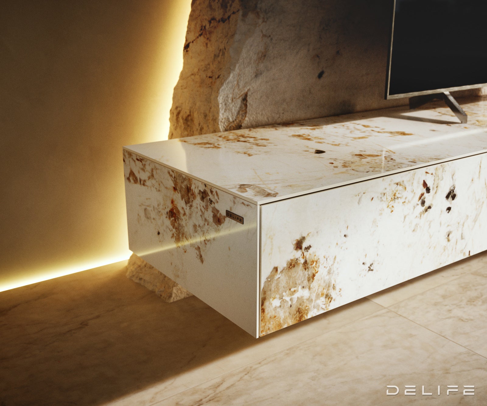 TV komoda Cuor 200x35cm, material: keramika Minas Melange