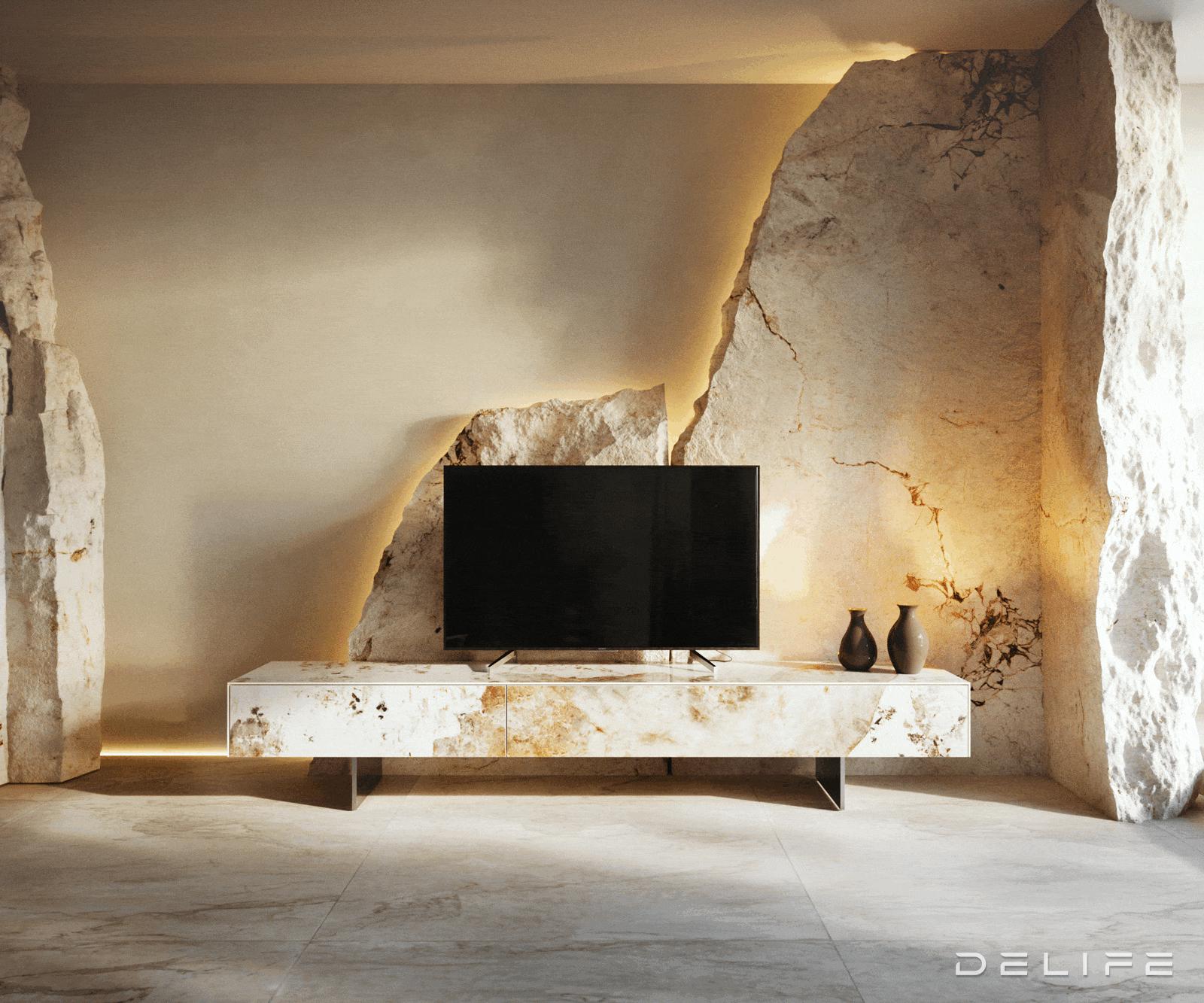 TV komoda Cuor 200x35cm, material: keramika Minas Melange