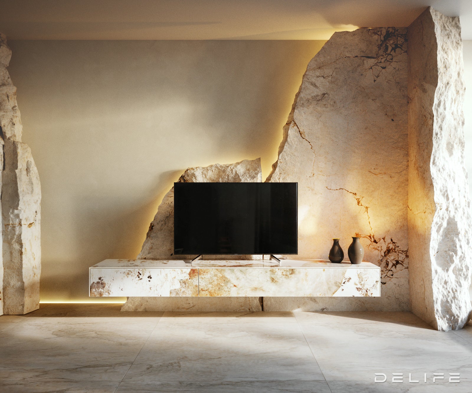 TV komoda Cuor 200x35cm, material: keramika Minas Melange