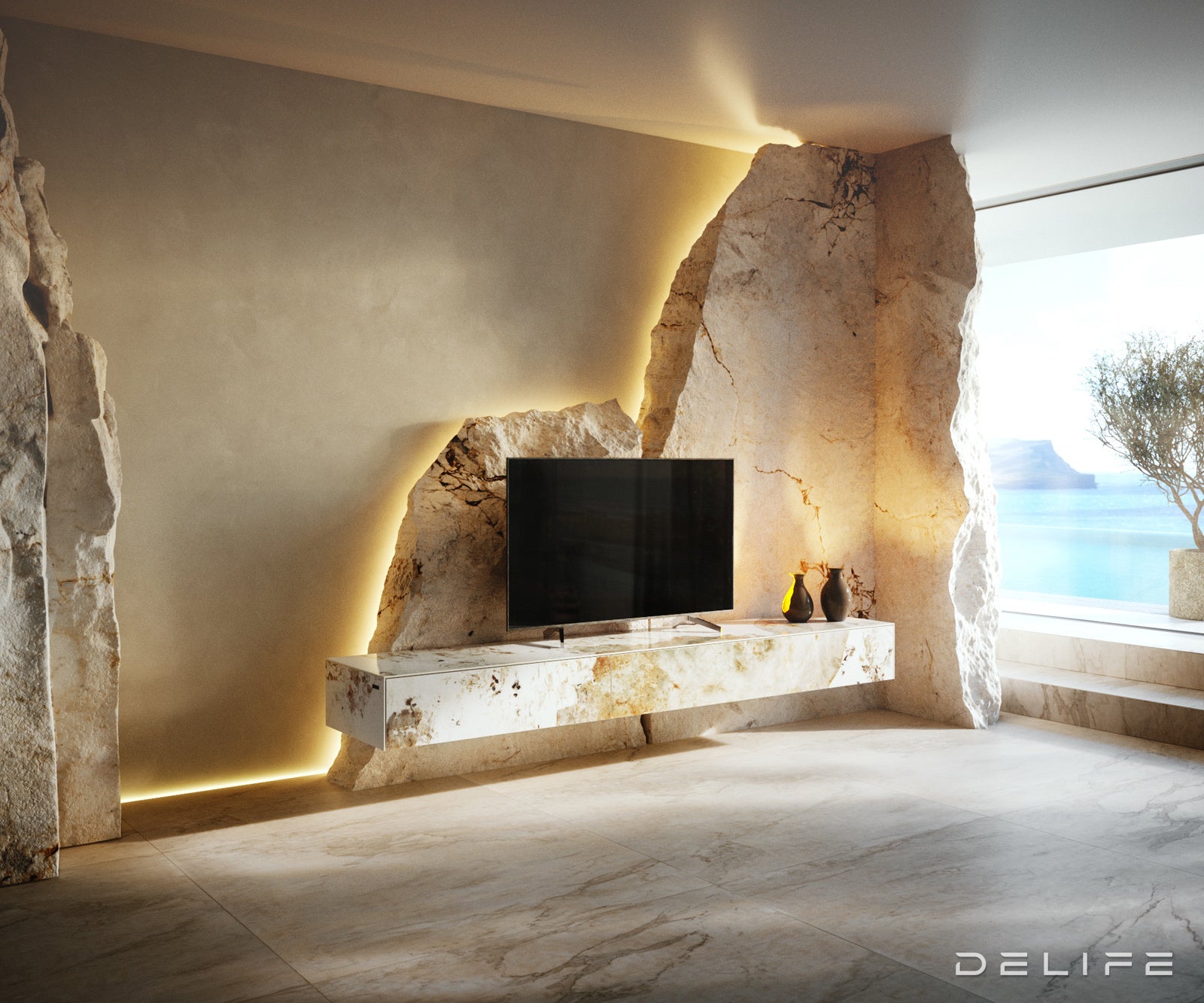 TV komoda Cuor 200x35cm, material: keramika Minas Melange