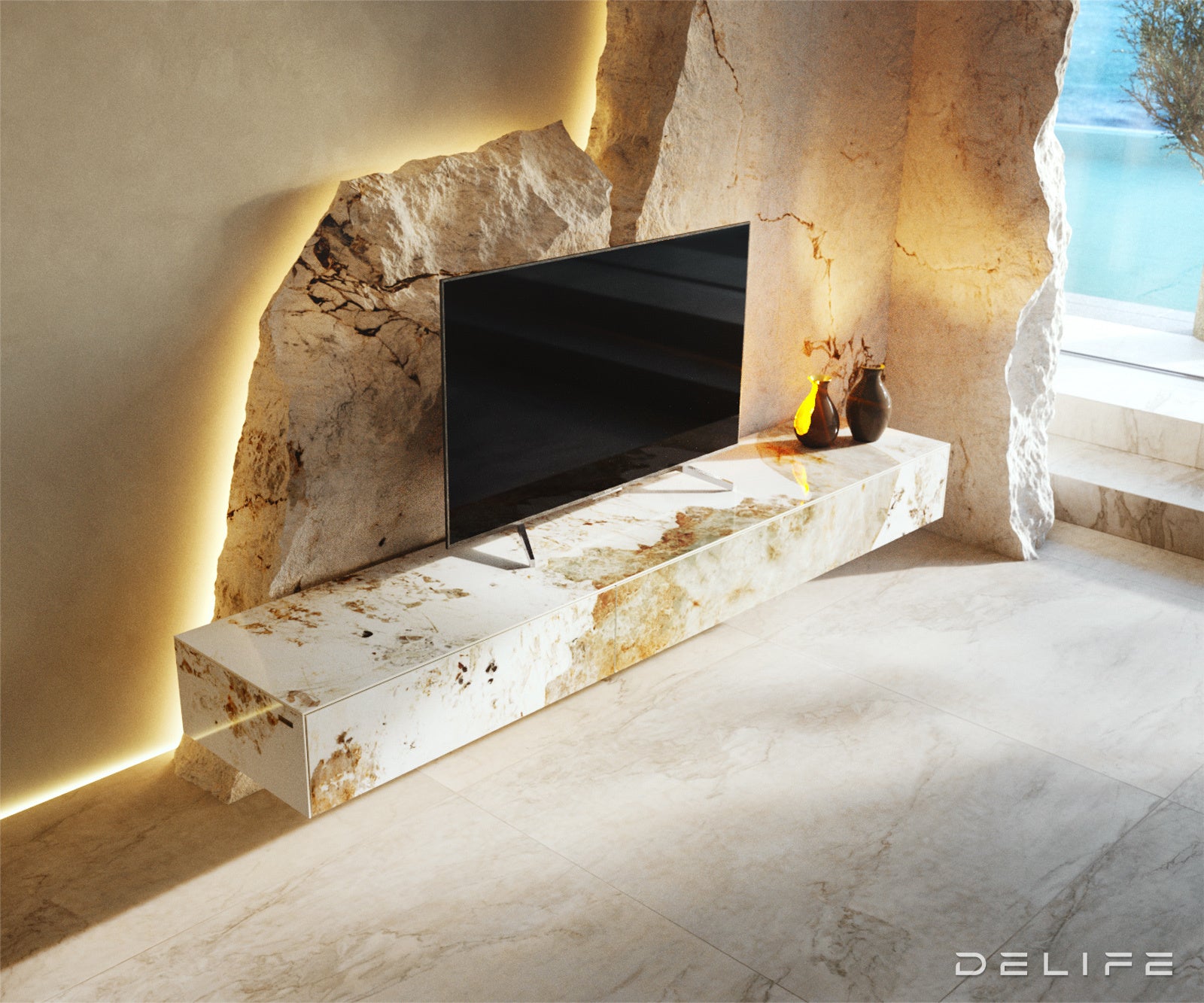 TV komoda Cuor 200x35cm, material: keramika Minas Melange