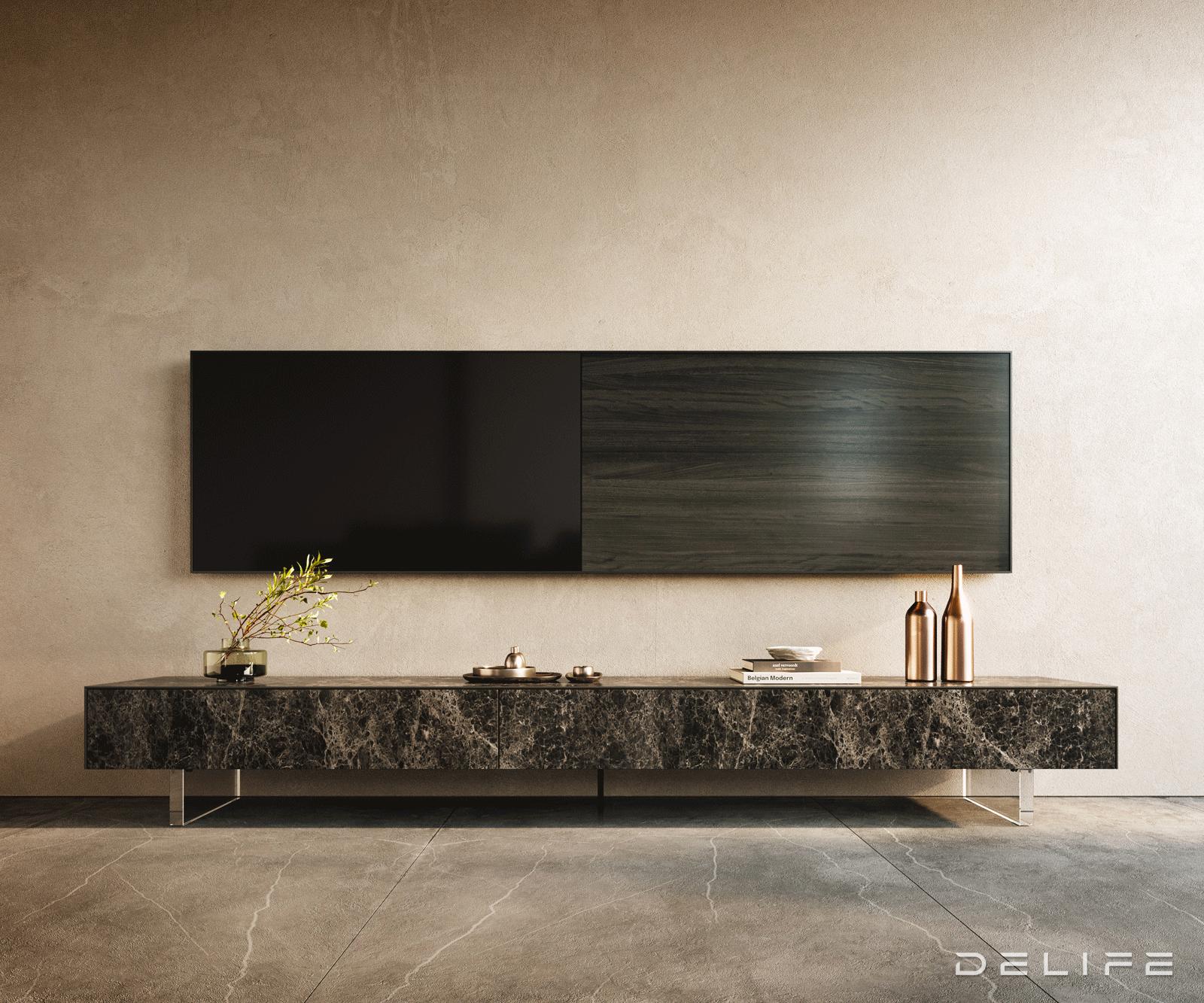 TV komoda Cuor 250x40 cm, material: Emperador Extra Lucidato