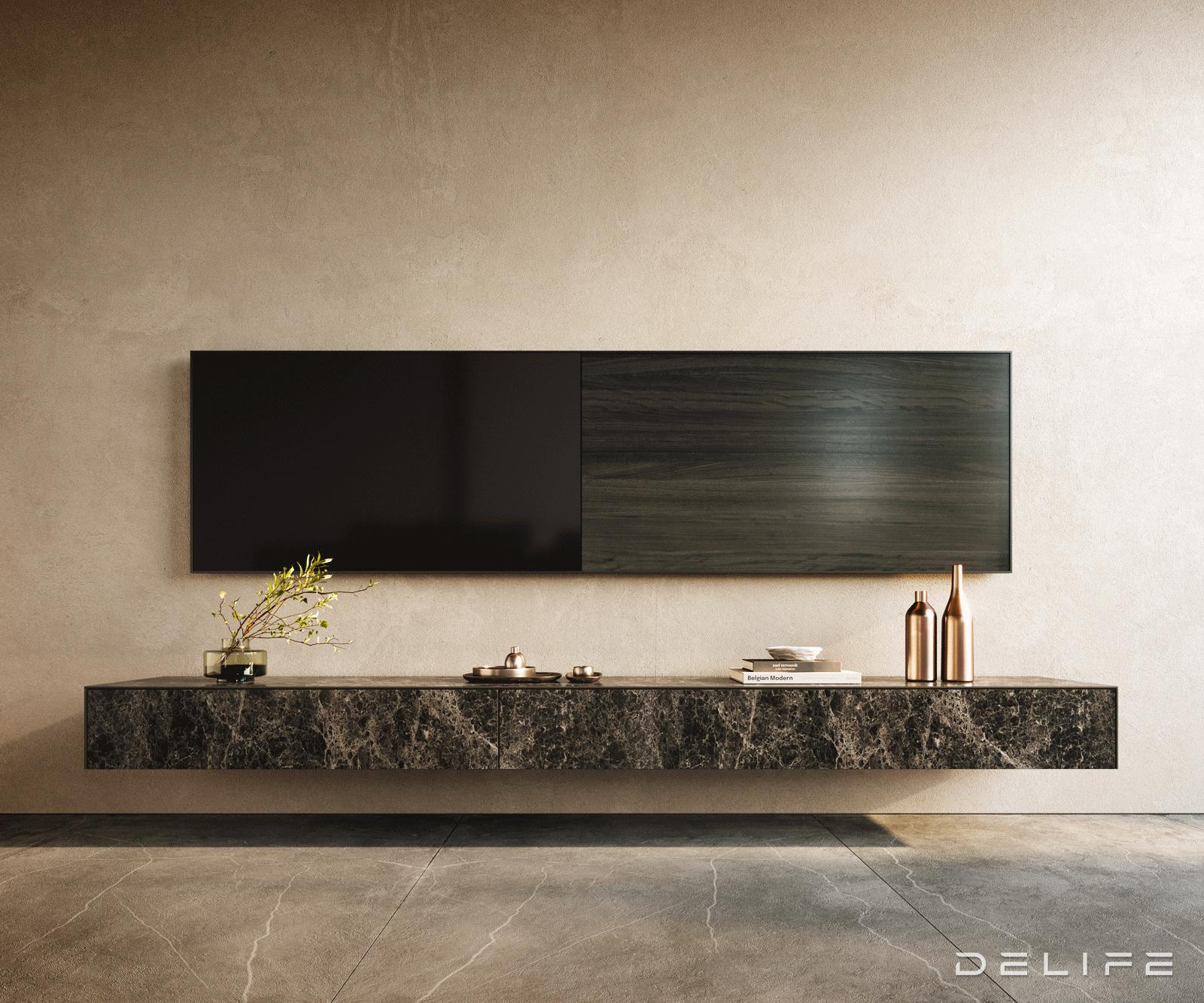 TV komoda Cuor 250x40 cm, material: Emperador Extra Lucidato