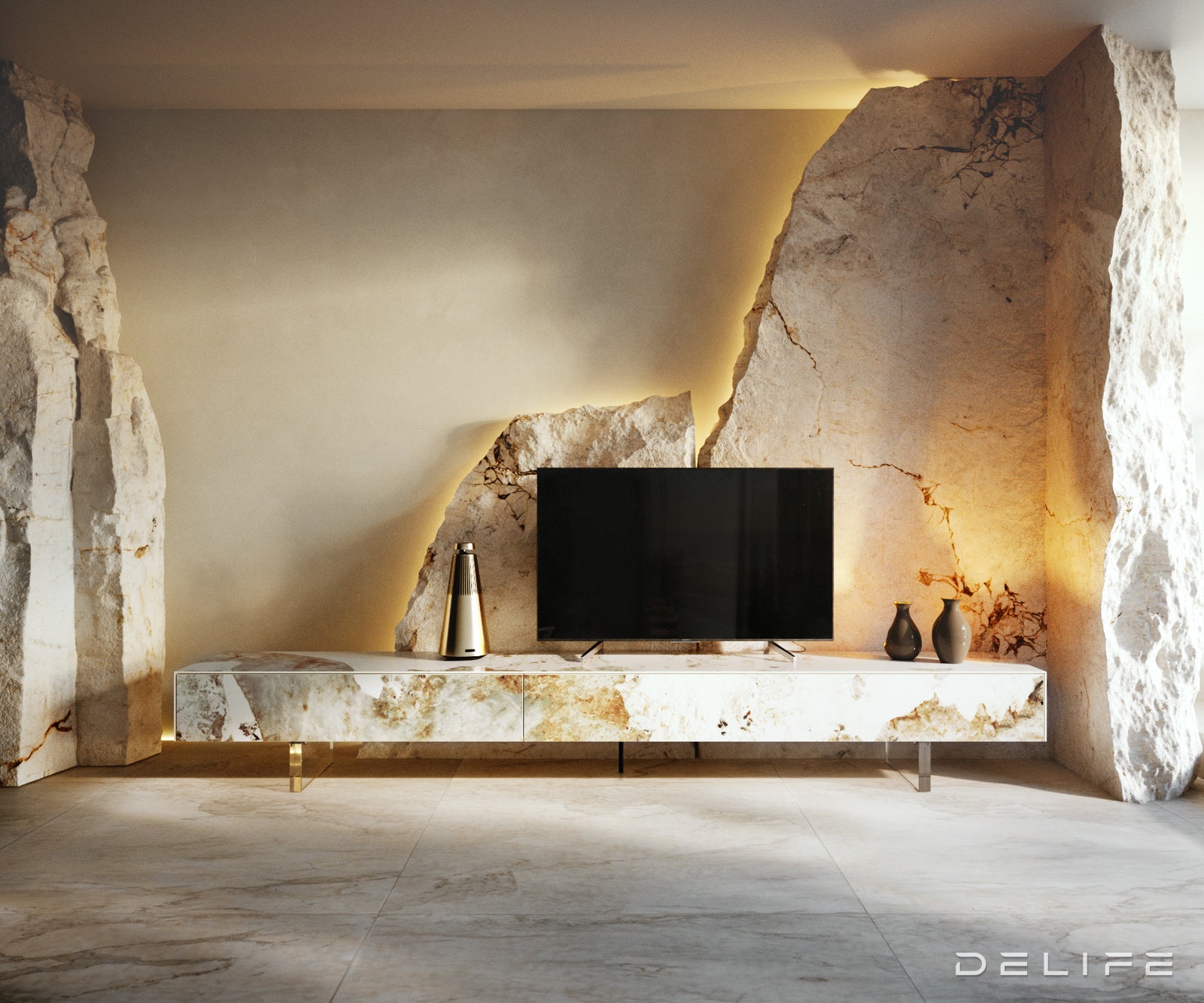 TV komoda Cuor 250x35cm, material: keramika Minas Melange