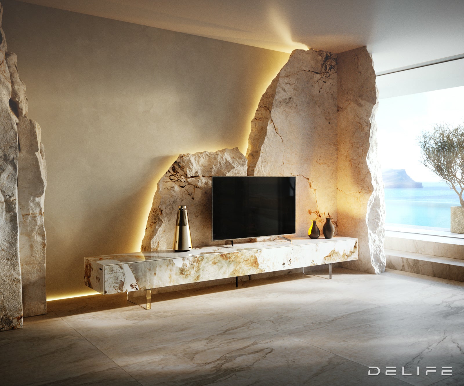 TV komoda Cuor 250x35cm, material: keramika Minas Melange