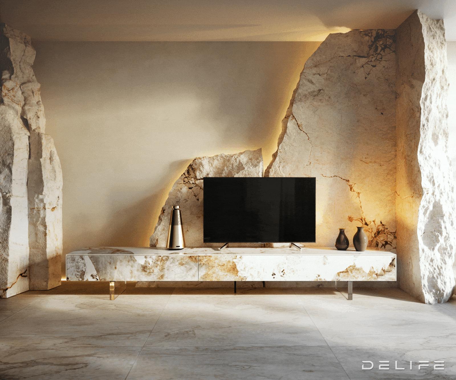 TV komoda Cuor 250x35cm, material: keramika Minas Melange